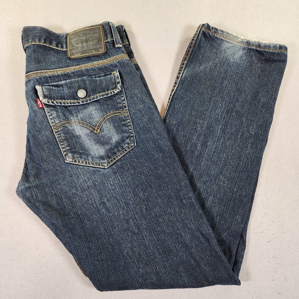 Levi's 514 Straight Fit Jeans Mens 34x32 Blue Dark Wash Denim Button Pockets